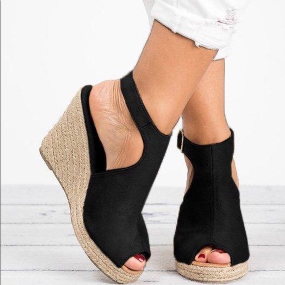 Shoes - Croma Vintage Espadrille Wedge Heel Black 8.5